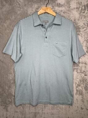 Fish Hippie Co Polo Shirt Mens Large Blue Striped Cotton Spandex Pocket Stretch